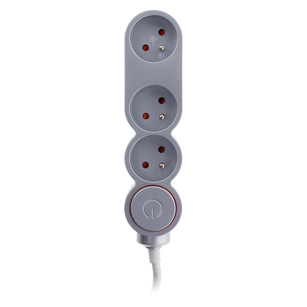 Bloc Home 3 prises 16A 2P+T avec interrupteur et fiche extraplate - câble HO5VV-F 3G1 1,5m - Zenitech