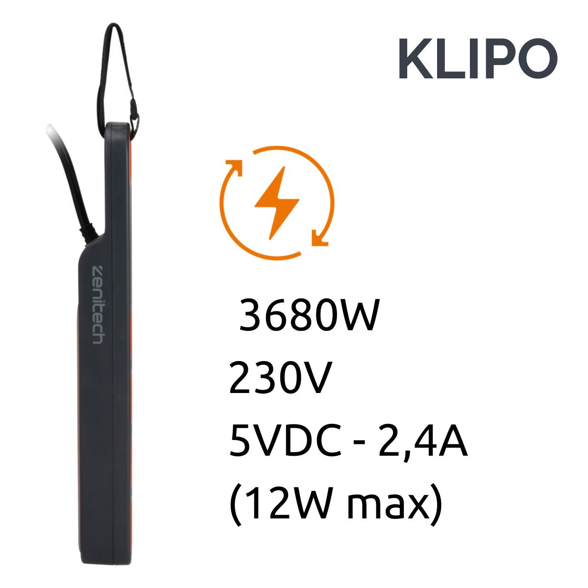 Bloc multiprise Klipo travaux et chantiers avec lampe LED - 3 prises 2P+T et USB Orange - Zenitech