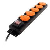 Bloc étanche IP44 5 prises 16A 2P+T avec clapets et interrupteur - Câble HO5RRF 3G1mm² de 1,5m Noir - Zenitech