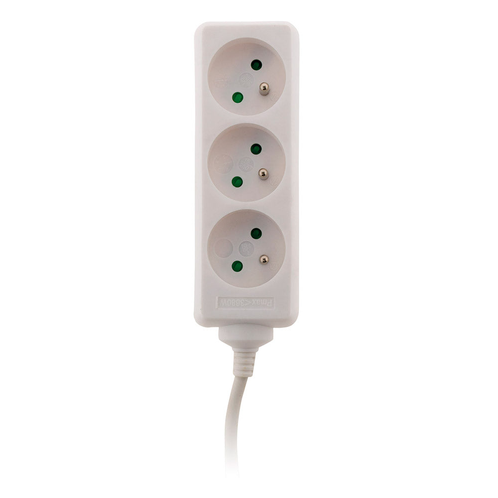 Bloc 3 prises avec fiche extra plate - Blanc - 1m - Zenitech