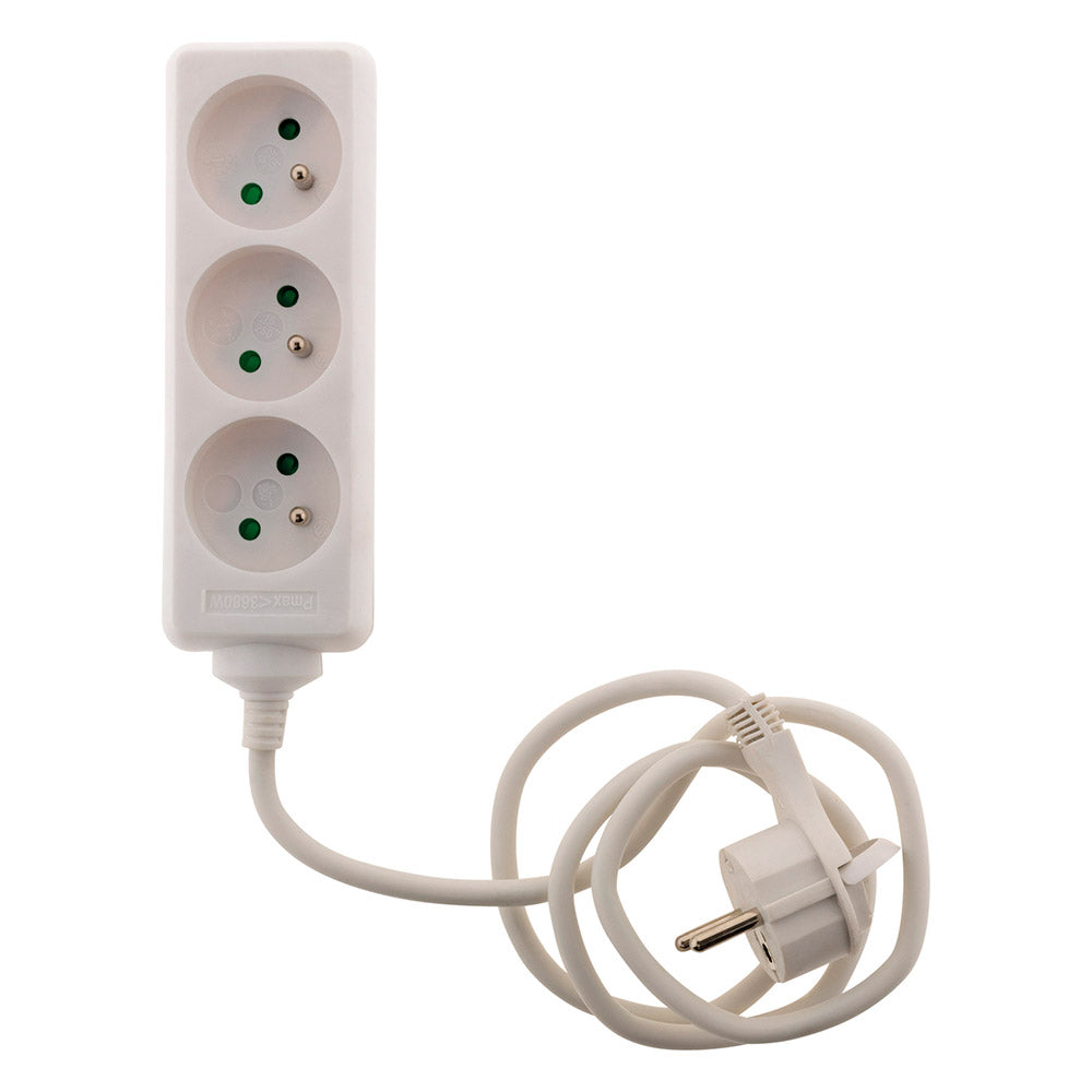 Bloc 3 prises avec fiche extra plate - Blanc - 1m - Zenitech
