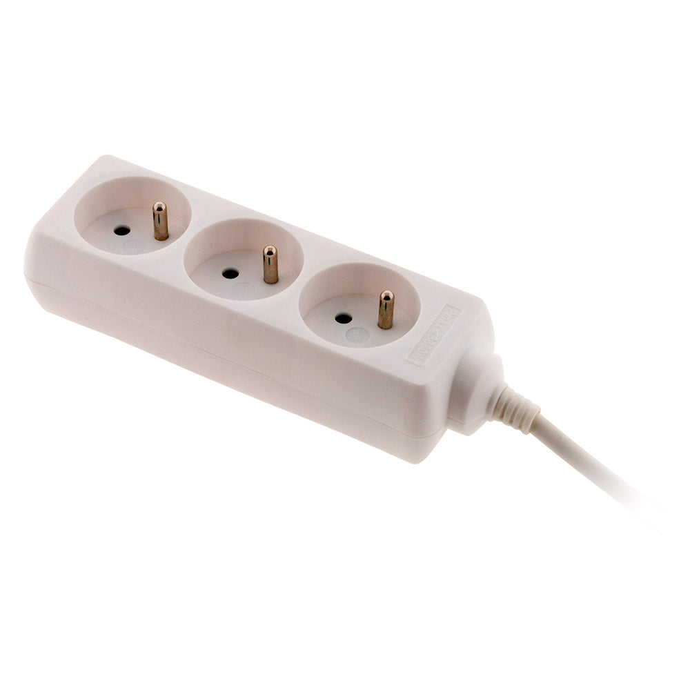Bloc 3 prises avec fiche extra plate - Blanc - 1m - Zenitech