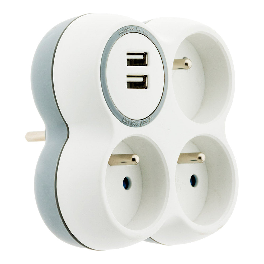 Multiprise triplite 16A avec 2 ports USB - Zenitech