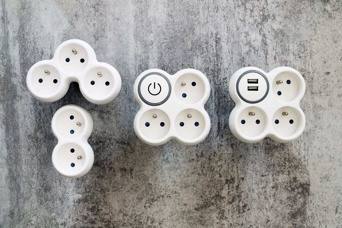 Multiprise triplite + interrupteur 16A - blanc et gris - Zenitech
