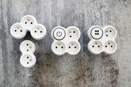 Multiprise triplite + interrupteur 16A - blanc et gris - Zenitech