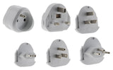 Lot de 6 adaptateurs de voyage 5 prises mâles + 100 pays - pochette offerte - Blanc - Zenitech