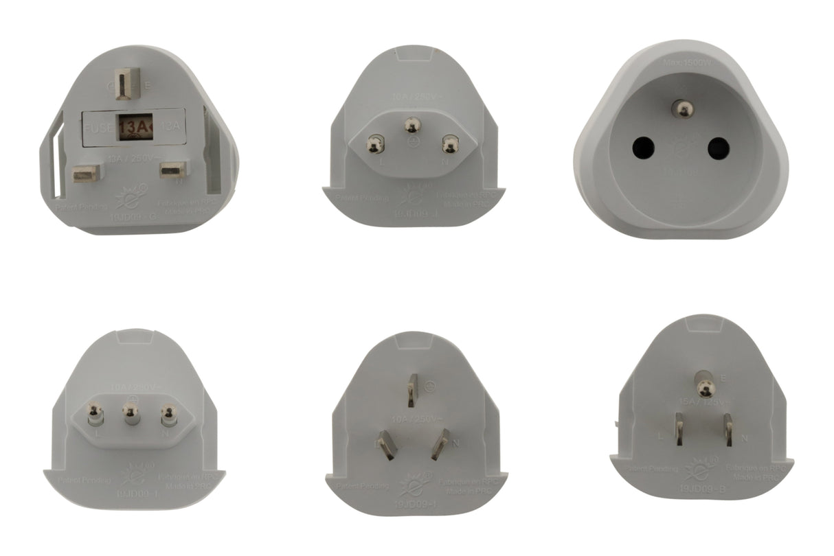 Lot de 6 adaptateurs de voyage 5 prises mâles + 100 pays - pochette offerte - Blanc - Zenitech