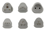 Lot de 6 adaptateurs de voyage 5 prises mâles + 100 pays - pochette offerte - Blanc - Zenitech