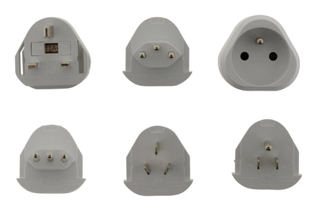 Lot de 6 adaptateurs de voyage 5 prises mâles + 100 pays - pochette offerte - Blanc - Zenitech