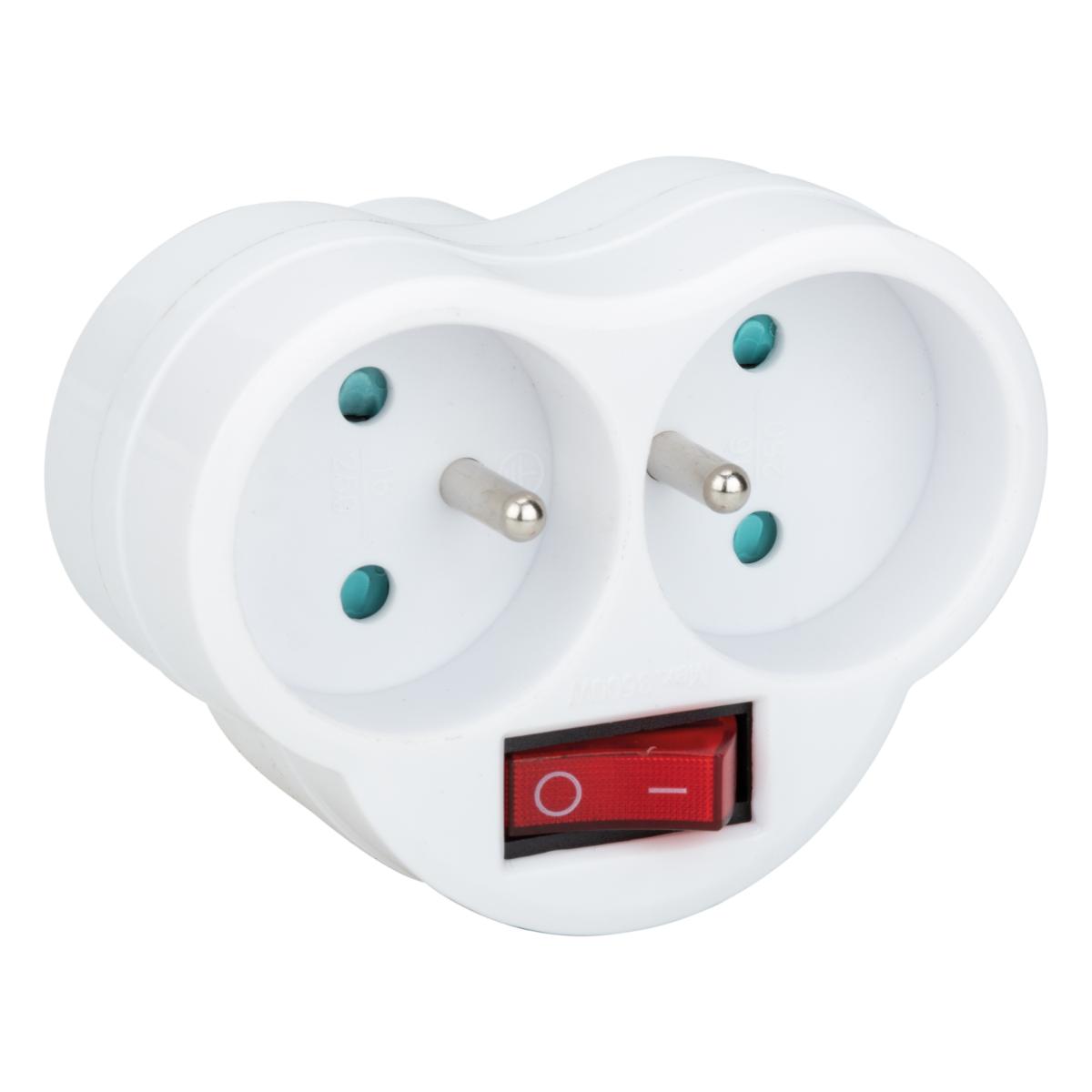 Multiprise biplite 16A + interrupteur façade - Blanc - Zenitech