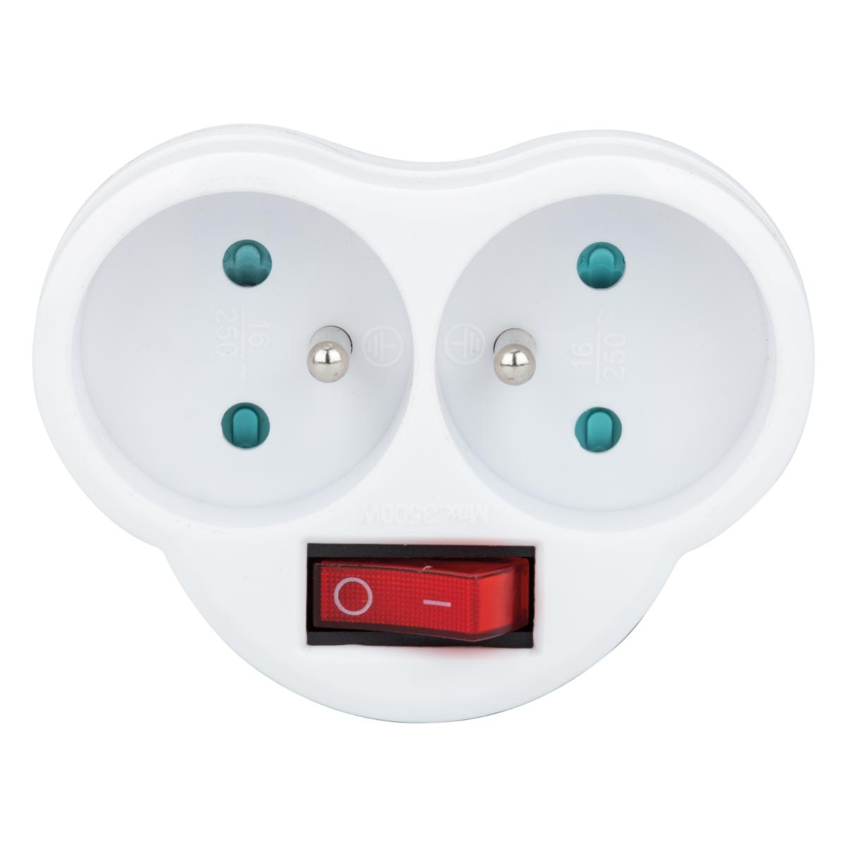 Multiprise biplite 16A + interrupteur façade - Blanc - Zenitech