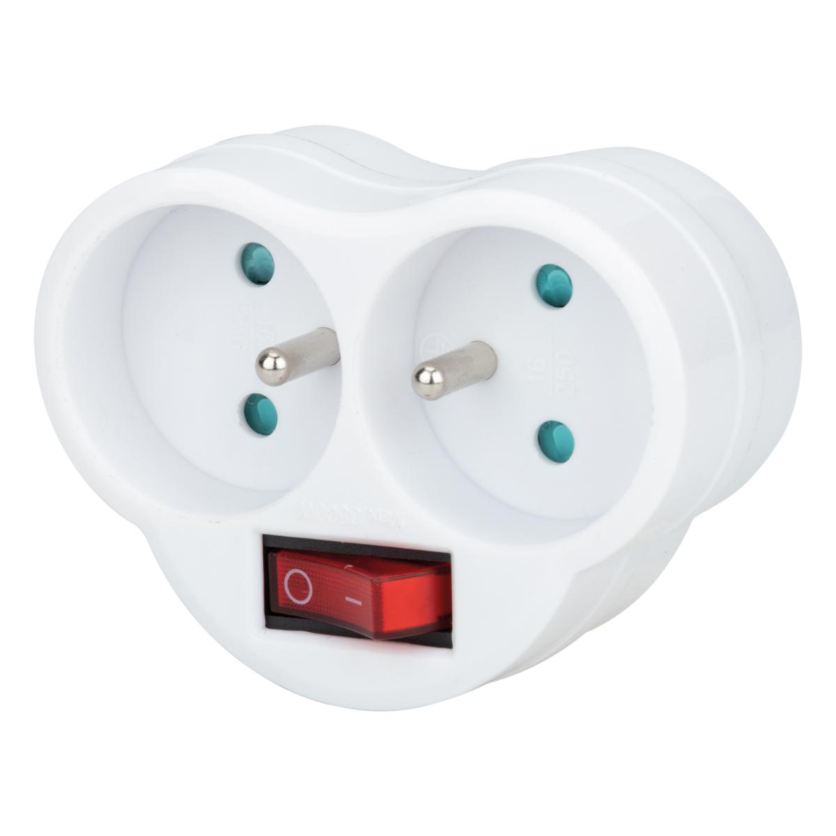Multiprise biplite 16A + interrupteur façade - Blanc - Zenitech