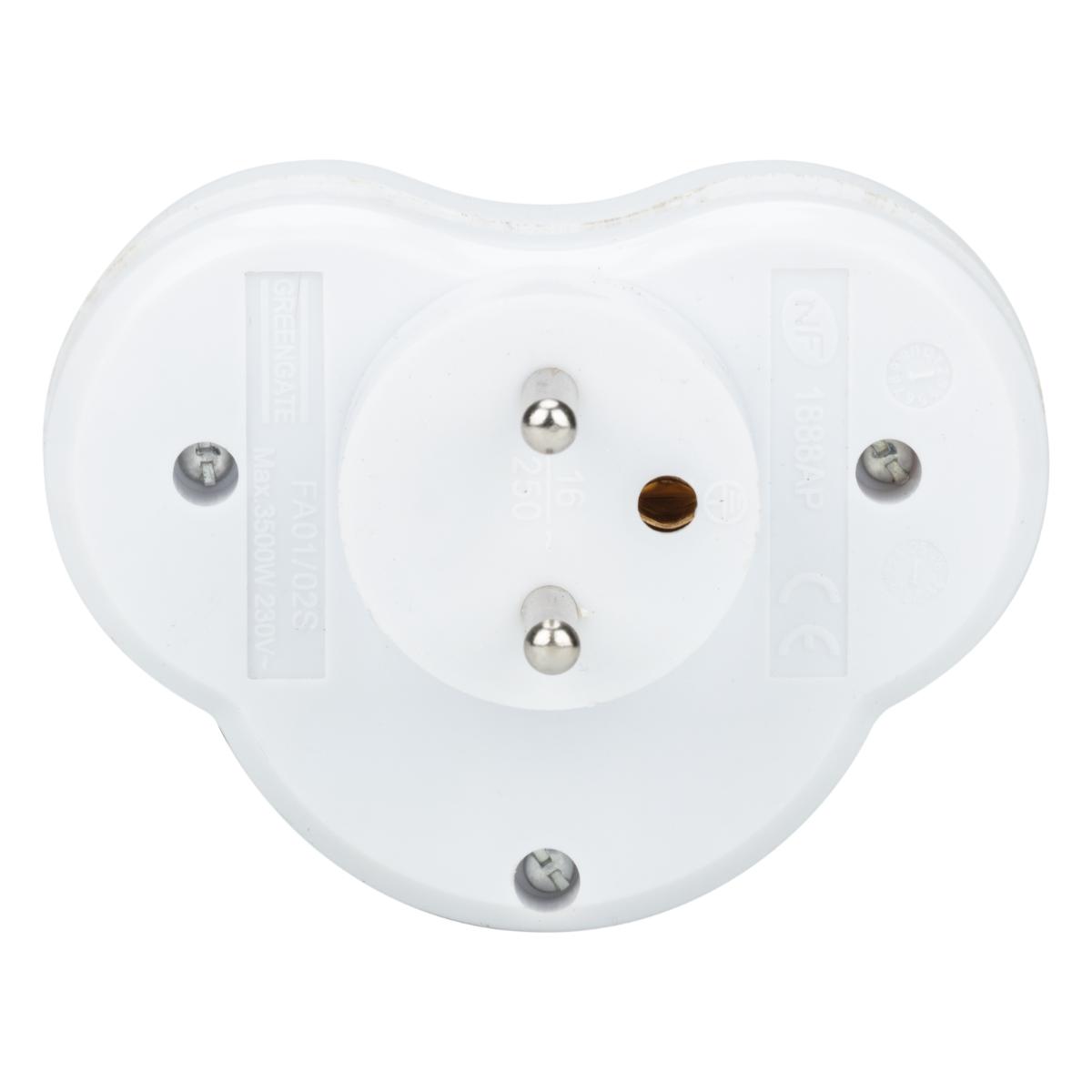 Multiprise biplite 16A + interrupteur façade - Blanc - Zenitech