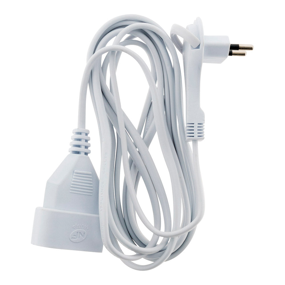 Prolongateur sans terre avec fiche extraplate 2x0,75mm² - Blanc 3m - Zenitech