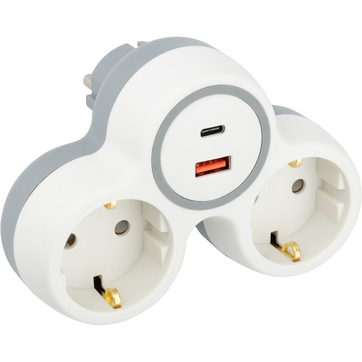 Biplite Schuko 16A + USB A+C 20W - Blanc/Gris - Bolea - Zenitech