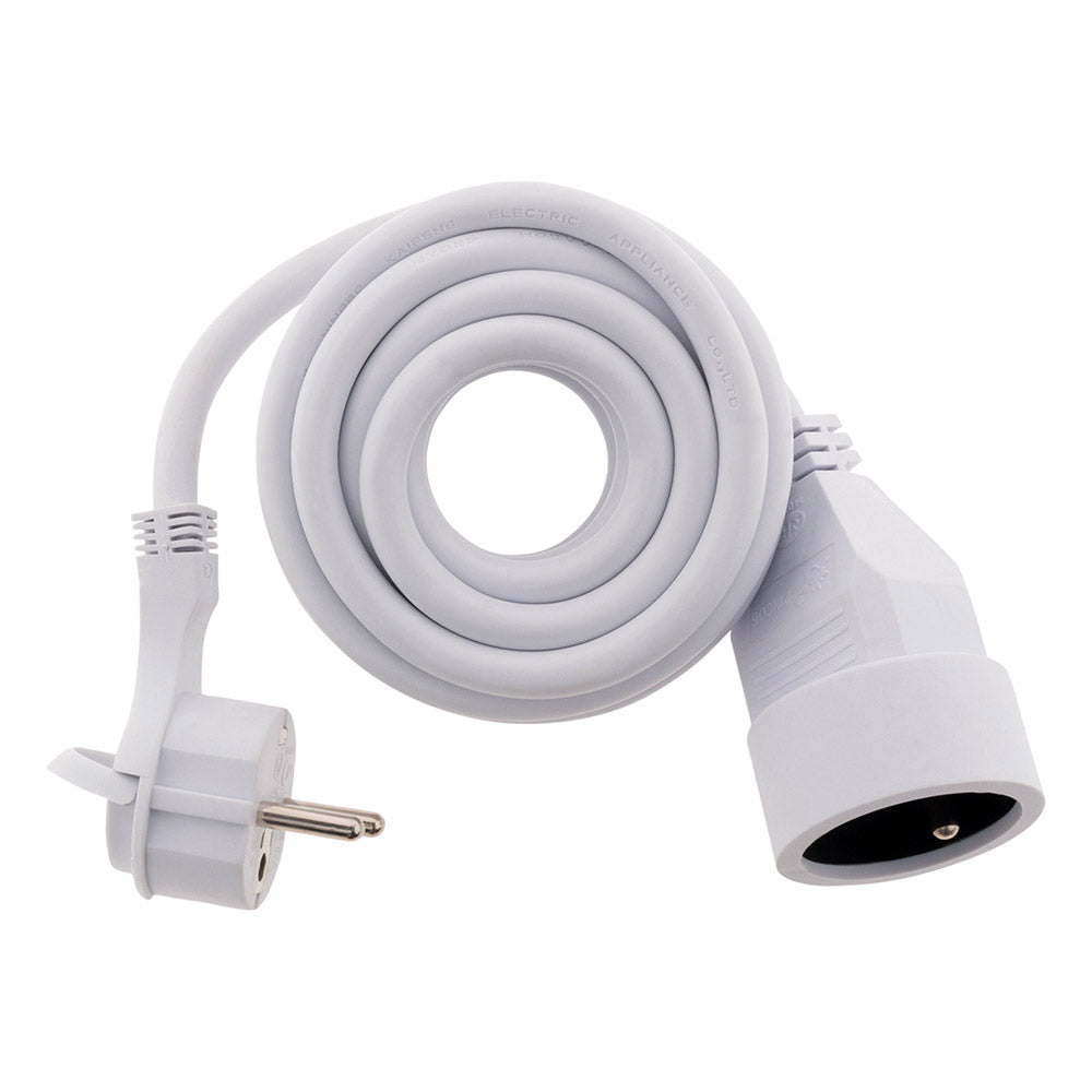 Prolongateur 16A 2P+T HO5VV-F 3G1,5mm² - Blanc 3m avec fiche extraplate - Zenitech