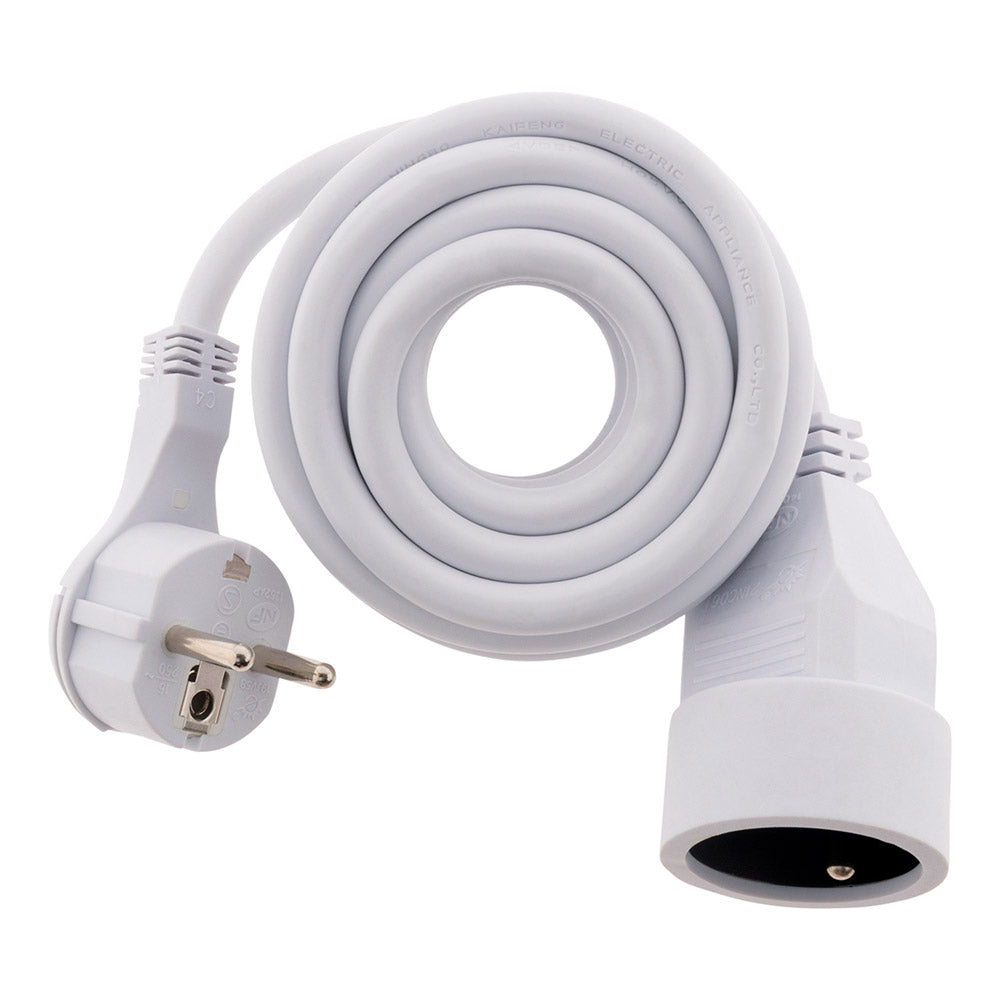 Prolongateur 16A 2P+T HO5VV-F 3G1,5mm² - Blanc 3m avec fiche extraplate - Zenitech