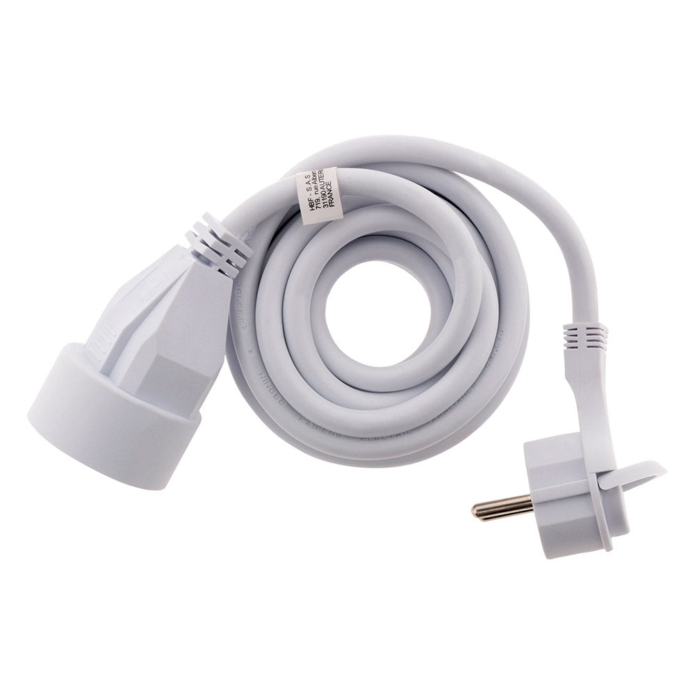Prolongateur 16A 2P+T HO5VV-F 3G1,5mm² - Blanc 3m avec fiche extraplate - Zenitech