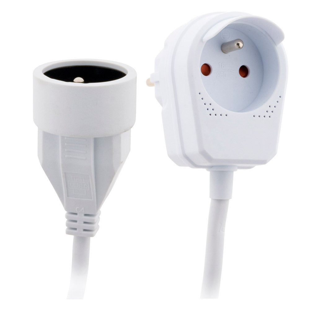 Prolongateur HO5VV-F 3m avec prise gigogne - Blanc - Zenitech