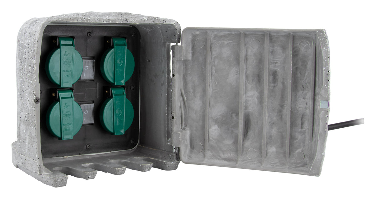 Bloc pierre 4x16A + 2 interrupteurs 1,5m - Gris - Zenitech
