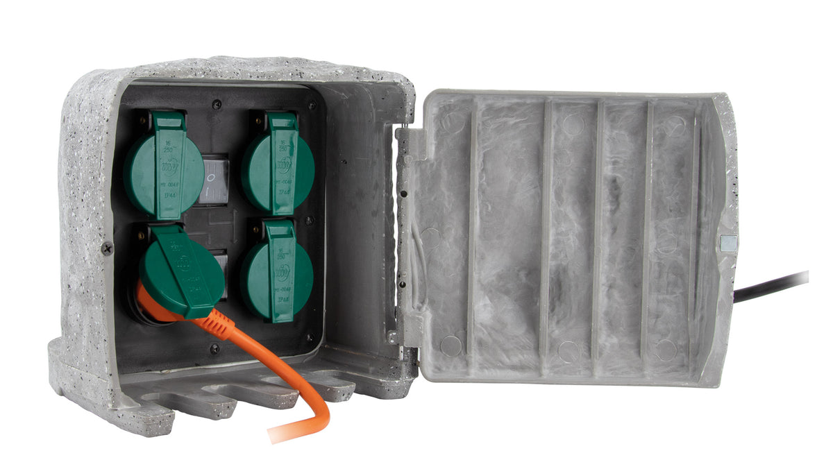 Bloc pierre 4x16A + 2 interrupteurs 1,5m - Gris - Zenitech