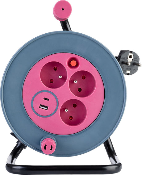 Enrouleur bricolage 3 prises + 2 USB-A/C - Rose - Zenitech