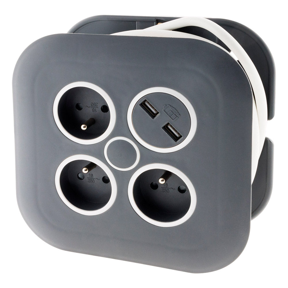 Enrouleur domestique 3 x 2P+T 16A + 2x USB - Zenitech
