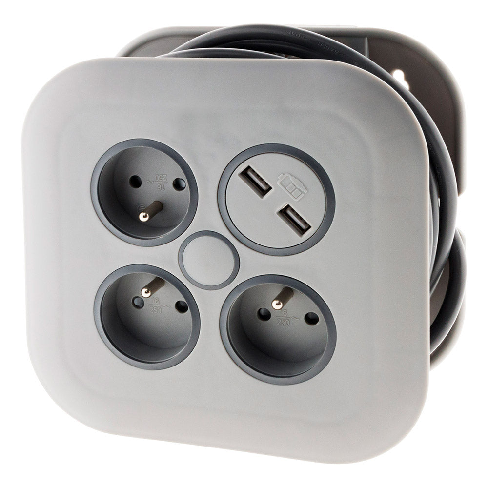 Enrouleur domestique 3 x 2P+T 16A + 2x USB - Zenitech