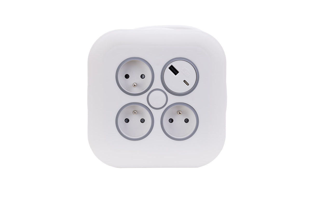 Enrouleur électrique domestique 3 prises + 2 USB-A/C - Blanc - Zenitech