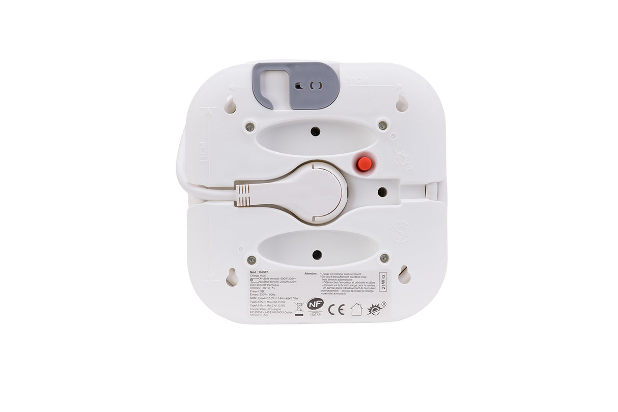 Enrouleur électrique domestique 3 prises + 2 USB-A/C - Blanc - Zenitech