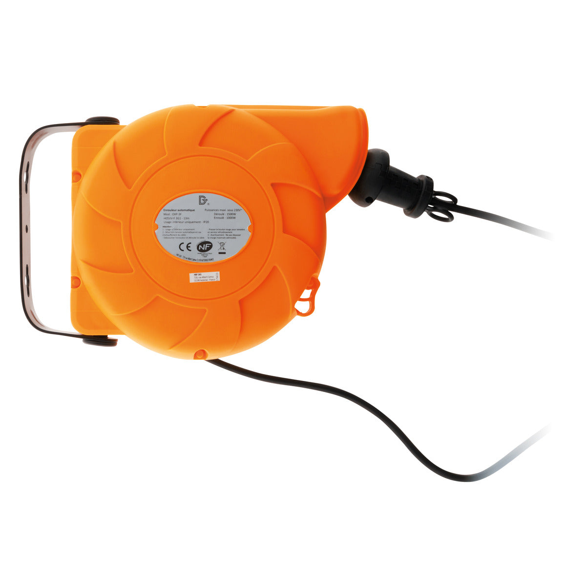 Enrouleur mural câble H05VV-F 3G1mm² 11m + 2m - orange - Zenitech