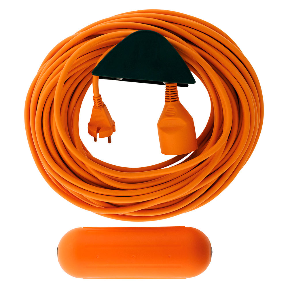 Prolongateur Jardin 2x1,5mm² 25m + 1 boîtier étanche + support mural - Orange - Zenitech