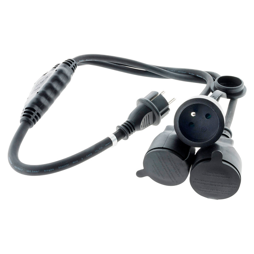 Prolongateur à triple tête pour chantier HO7RN-F 16A 3G1,5mm² - Noir 1m - Zenitech