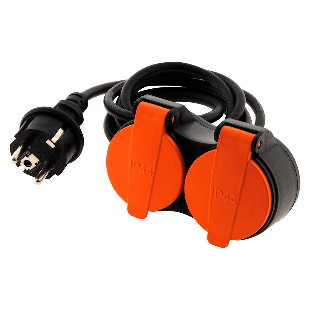 Rallonge étanche 2 prises avec clapet orange 2P+T H07RN-F 3x1,5mm² - Zenitech