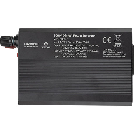 Convertisseur de tension voiture 800W USB-A+C - Watt and Co