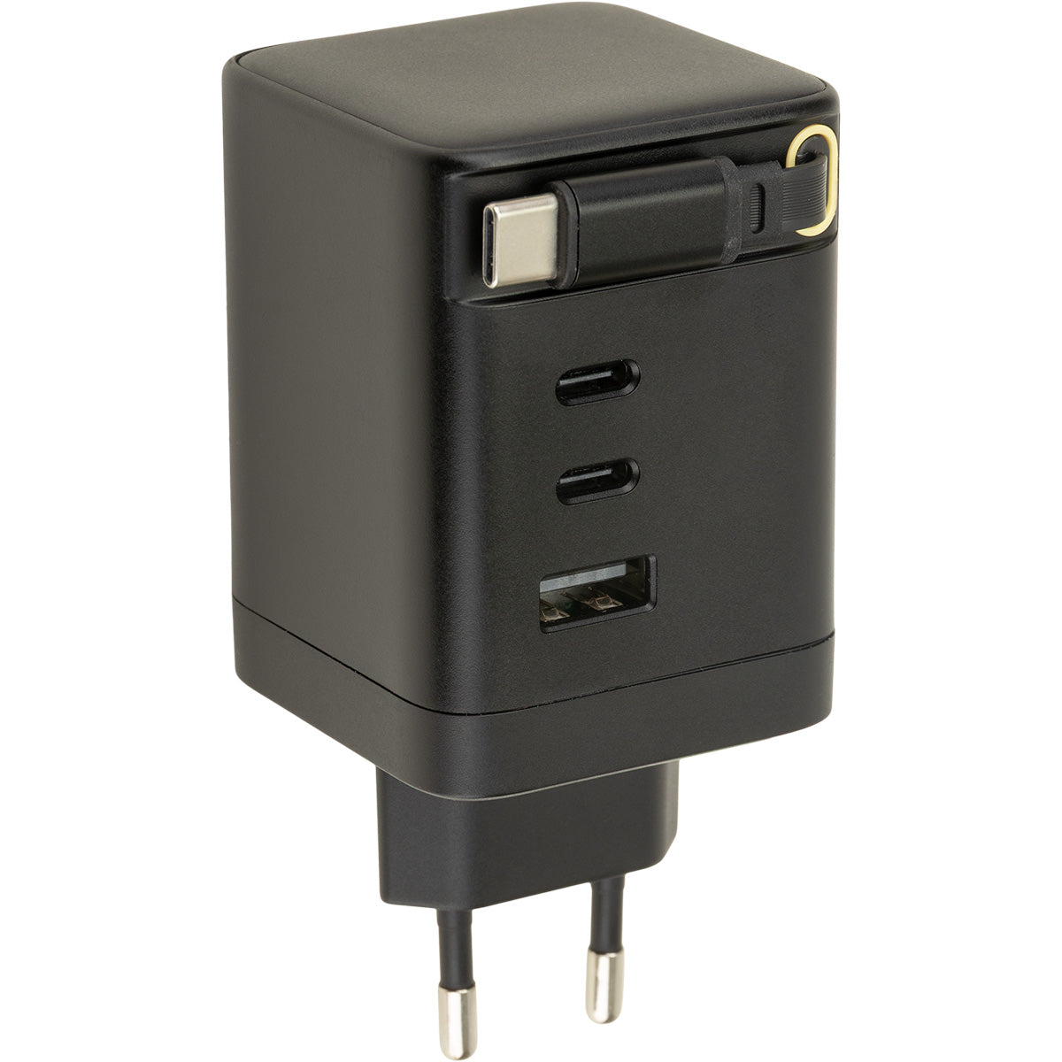 Chargeur secteur 1 x USB-A 2 x USB-C + câble rétractable 70cm - Watt and Co
