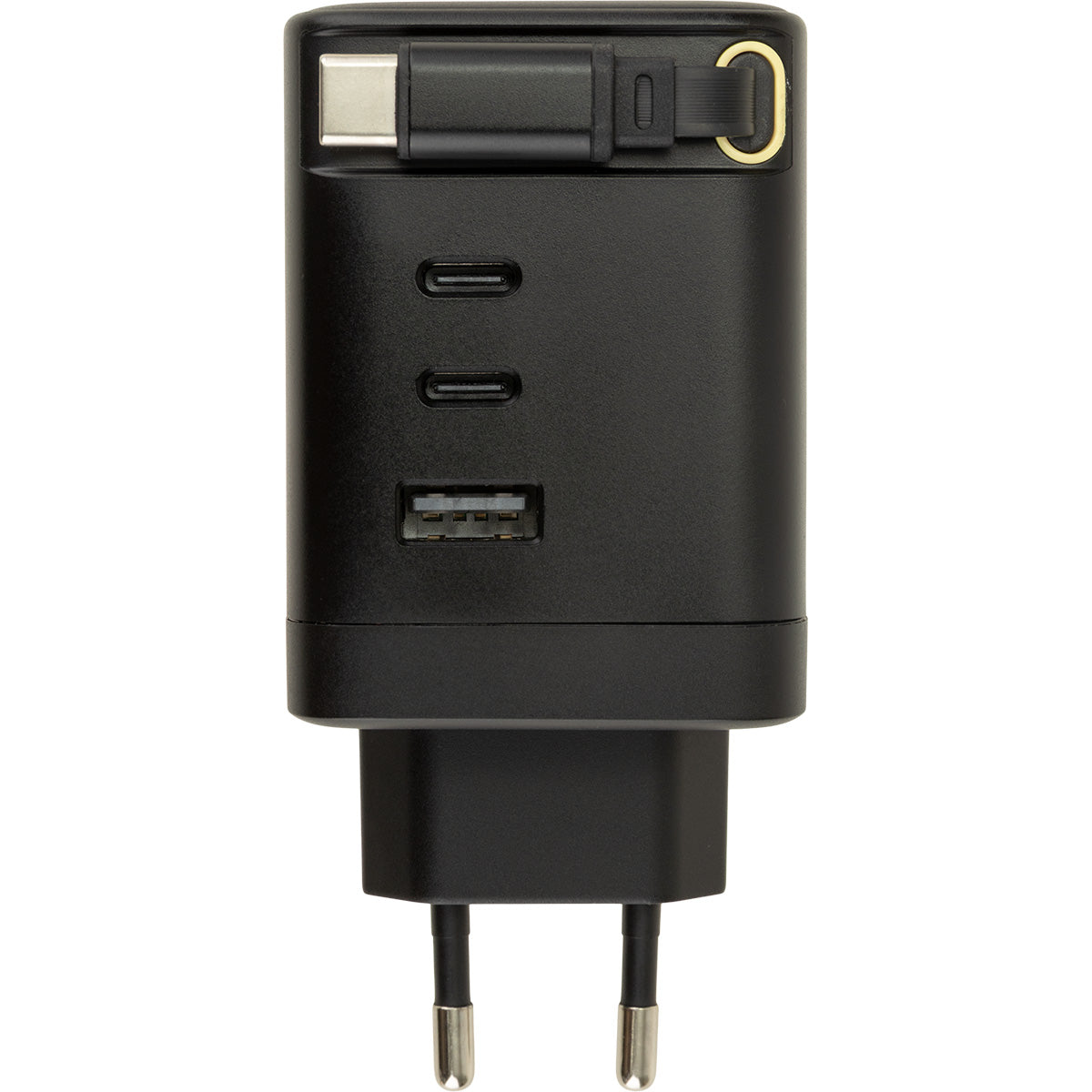 Chargeur secteur 1 x USB-A 2 x USB-C + câble rétractable 70cm - Watt and Co
