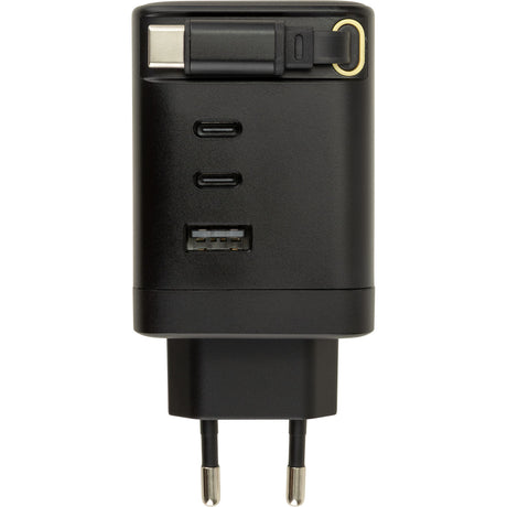 Chargeur secteur 1 x USB-A 2 x USB-C + câble rétractable 70cm - Watt and Co