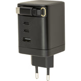 Chargeur secteur 1 x USB-A 2 x USB-C + câble rétractable 70cm - Watt and Co