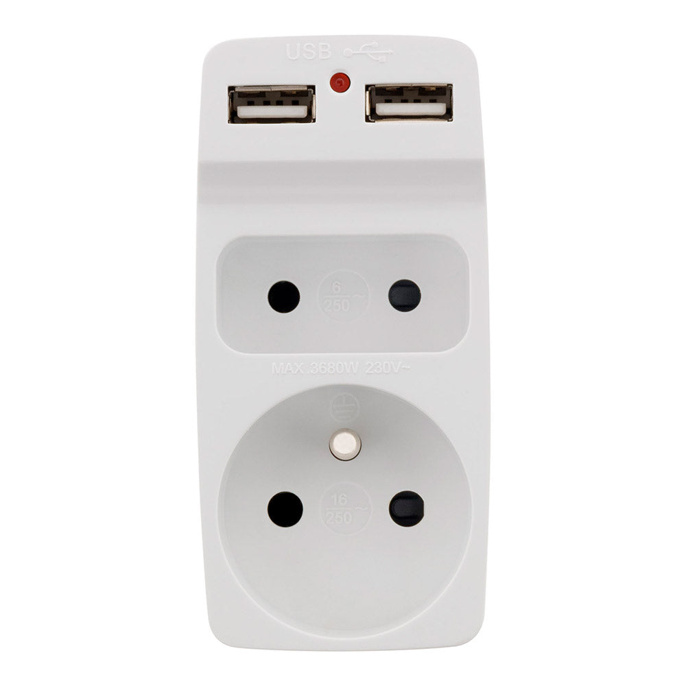 Multiprise biplite 2P 6A + 2P+T 16A + chargeur USB - Zenitech