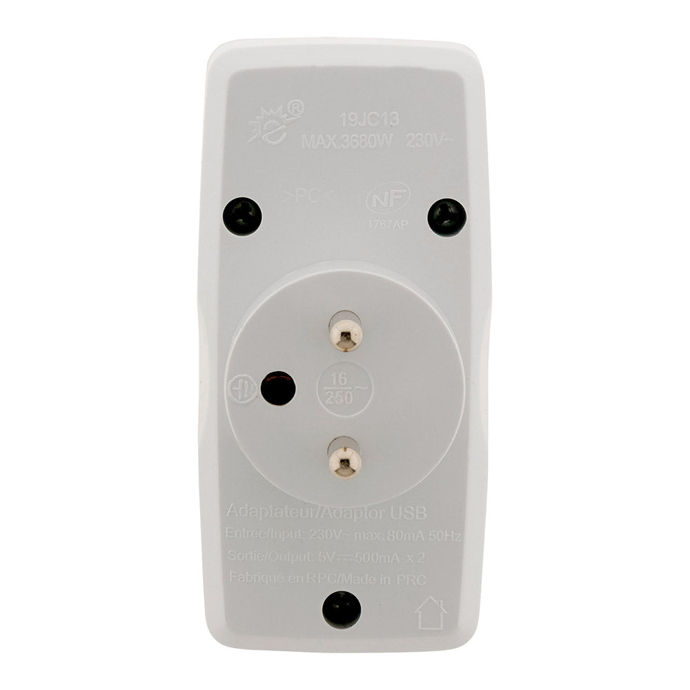 Multiprise biplite 2P 6A + 2P+T 16A + chargeur USB - Zenitech