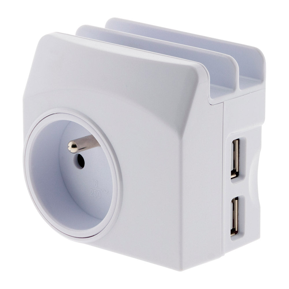 Chargeur 1 prise 16A + 2 USB + micro USB - Zenitech