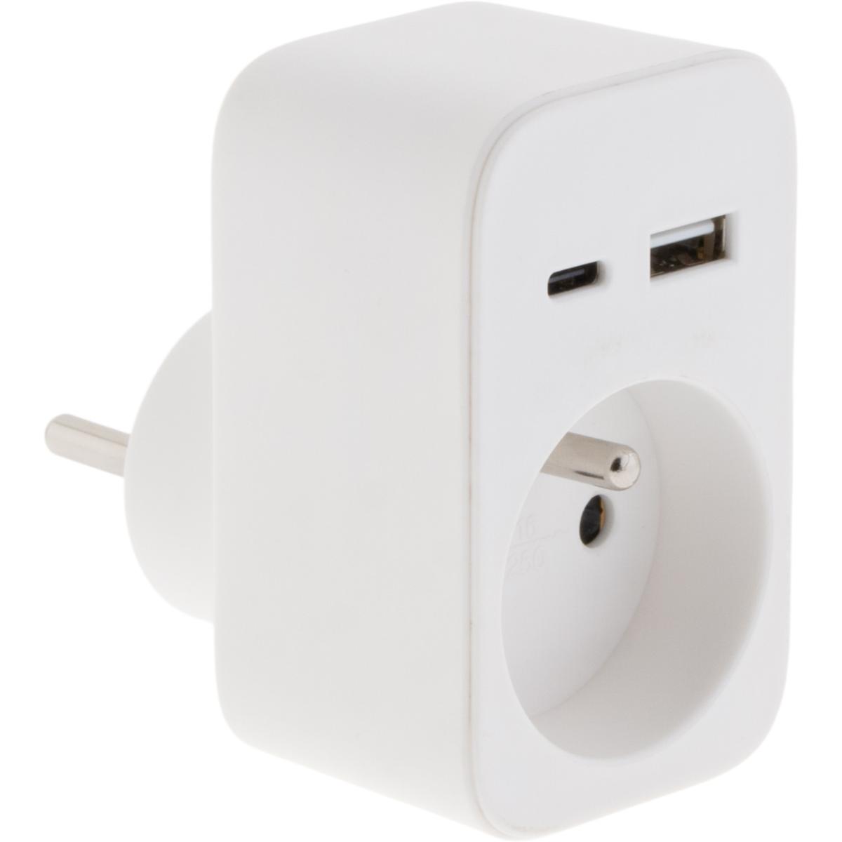 Prise murale 2P+T 16A 230V 3680W - USB A + USB-C - Watt and Co