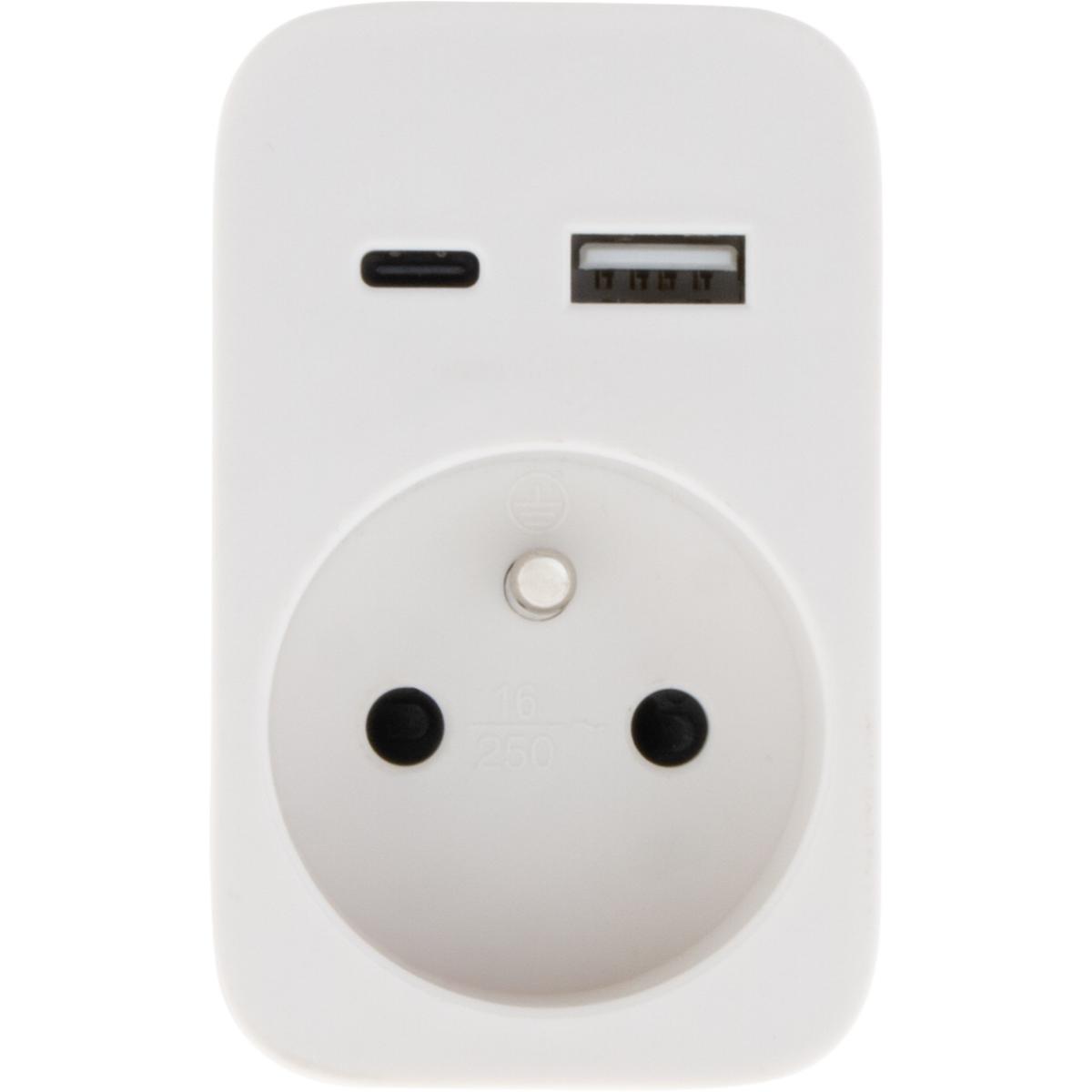 Prise murale 2P+T 16A 230V 3680W - USB A + USB-C - Watt and Co