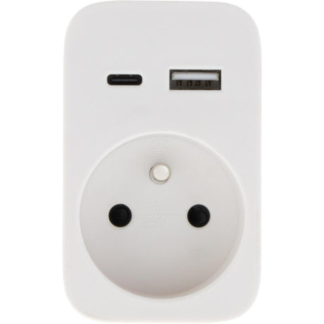 Prise murale 2P+T 16A 230V 3680W - USB A + USB-C - Watt and Co