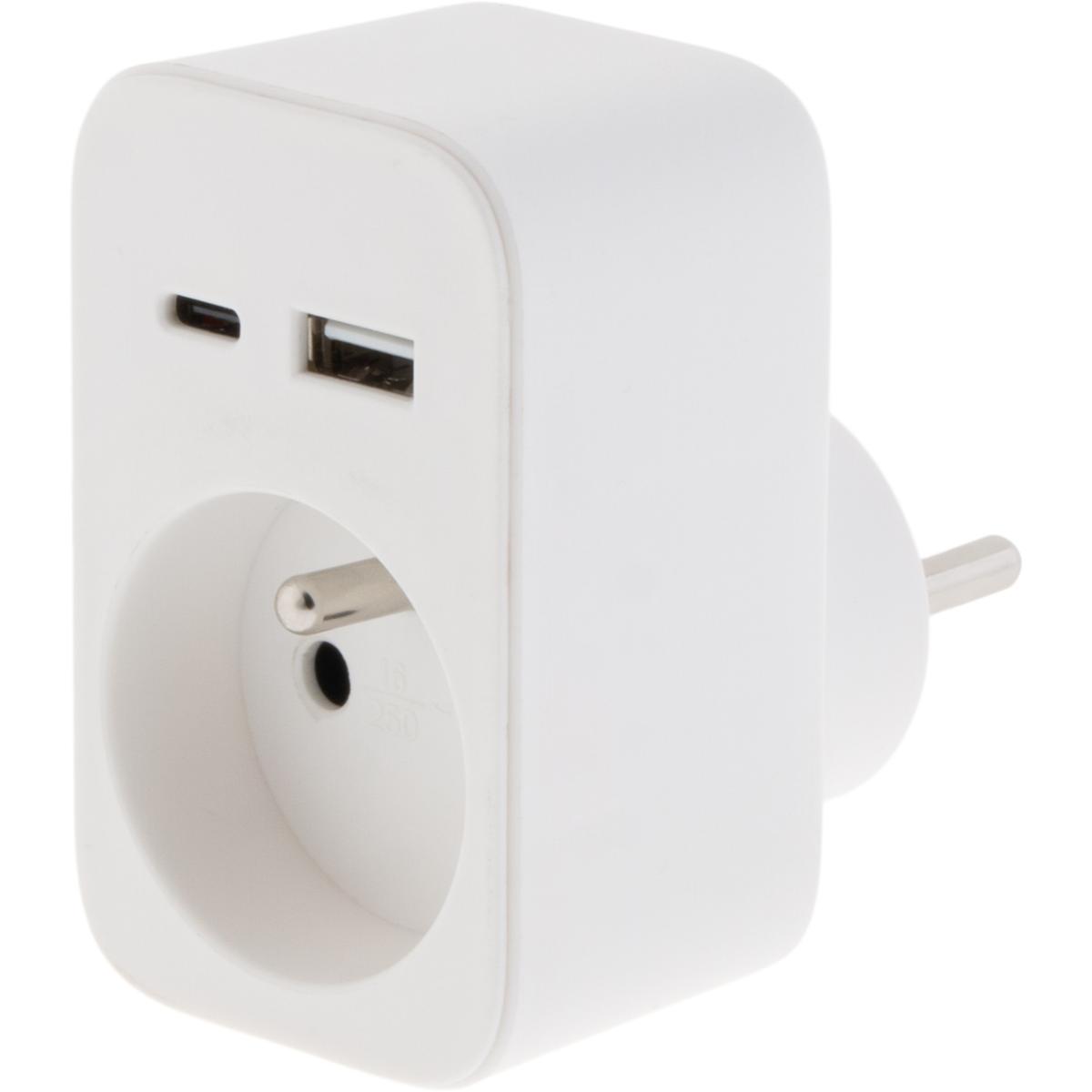 Prise murale 2P+T 16A 230V 3680W - USB A + USB-C - Watt and Co