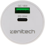 Mini chargeur USB A+C - Quick Charge - 20W - Zenitech