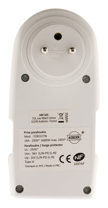 Prise parafoudre téléphone + TV SAT Ø9,52mm - Zenitech