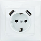 Prise encastrée Schuko + 2 USB-A 2,4A - Blanc - Zyna - Zenitech