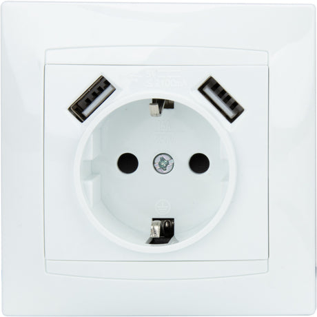 Prise encastrée Schuko + 2 USB-A 2,4A - Blanc - Zyna - Zenitech